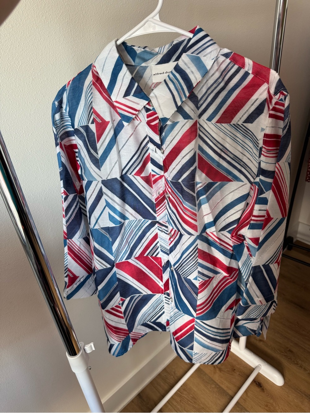 Alfred Dunner Size 18 Geometric Button Up Blouse 3/4 Sleeve Women’s Shirt NEW